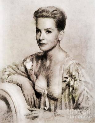 Actors Paintings - Deborah Kerr, Vintage Actress. Digital Art by John Springfield by Esoterica Art Agency