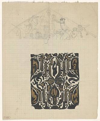 Animals Royalty-Free and Rights-Managed Images - Decorative design and sketch of the front tympanum of the Royal Palace in Amsterdam, Carel Adolph Li by Carel Adolph Lion Cachet