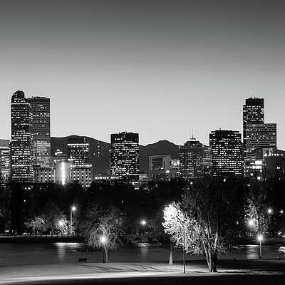 Mountain Royalty-Free and Rights-Managed Images - Denver Colorado Monochrome BW Mountain Skyline 1x1 by Gregory Ballos