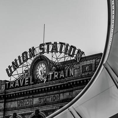 Transportation Photos - Denver Colorado Union Train Station - BW Square by Gregory Ballos