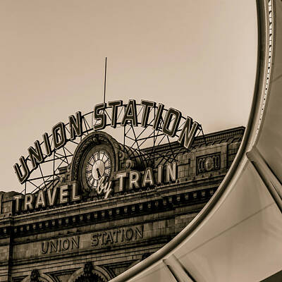 Transportation Photos - Denver Colorado Union Train Station - Sepia Square by Gregory Ballos