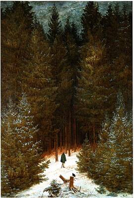 Mountain Paintings - Der Chasseur im Walde 1814  by Caspar David Friedrich 1774-1840 by Caspar David Friedrich