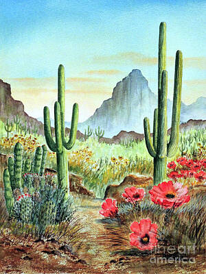Mountain Paintings - Desert Cacti - After The Rains by Bill Holkham