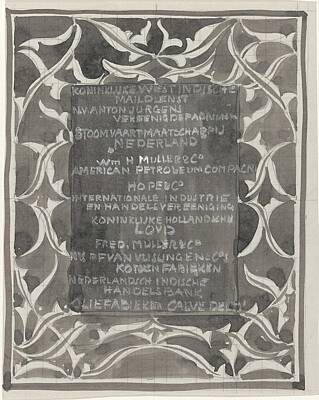 Science Collection - Design for a poster with names of companies in ornamental borders, Carel Adolph Lion Cachet, 1874 -  by Carel Adolph Lion Cachet