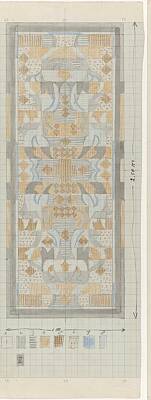 Animals Paintings - Design for a rug with geometric motifs, Carel Adolph Lion Cachet, c. 1874 - c. 1945 by Carel Adolph Lion Cachet