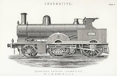 Steampunk Drawings - Design of an engine train and its compartments by Vincent Monozlay