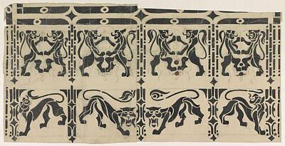 Animals Paintings - Design with six lions, Carel Adolph Lion Cachet, 1874 - 1945 by Carel Adolph Lion Cachet