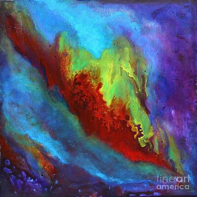 Stunning 1x - Desire a vibrant colorful abstract painting with a glittering center  by Manjiri Kanvinde