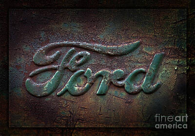Transportation Photos - Detail Old Rusty Ford Pickup Truck Emblem by Lone Palm Studio