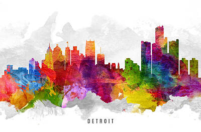 City Scenes Digital Art - Detroit Michigan Cityscape 13 by Aged Pixel