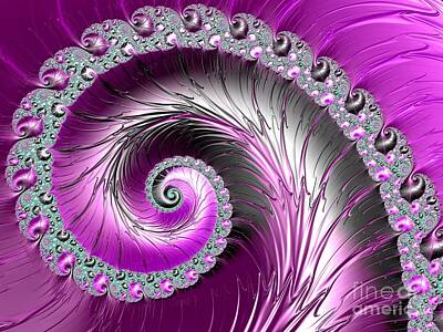 Roses Royalty-Free and Rights-Managed Images - Diamond Studded Silver Fuchsia Swirl Fractal Abstract by Rose Santuci-Sofranko