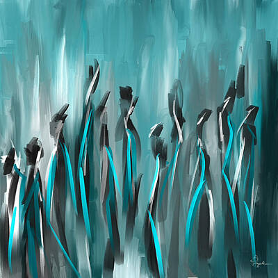 Royalty-Free and Rights-Managed Images - Differences - Turquoise Gray and Black Art by Lourry Legarde