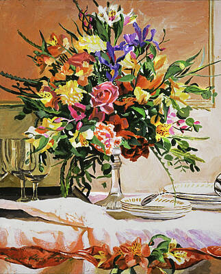 Wine Paintings - Dinner Buffet Floral by David Lloyd Glover
