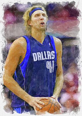 Athletes Royalty-Free and Rights-Managed Images - Dirk Nowitzki Paint by Ricky Barnard