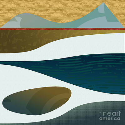Abstract Landscape Drawings - Distant Pools by CR Leyland