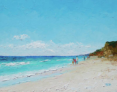 Beach Paintings - Ditch Plains Beach Montauk Hamptons NY by Jan Matson