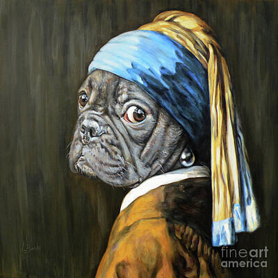 Portraits Paintings - Dog with a Pearl Earring by Leigh Banks