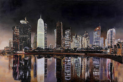 Skylines Paintings - Doha Qatar by Guido Borelli