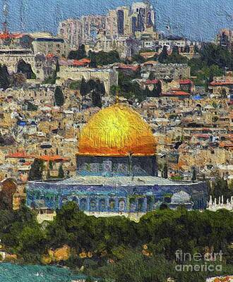 Skylines Paintings - Dome of the Rock, Jerusalem, Israel by Esoterica Art Agency