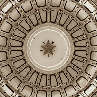 Modern Patterns - Dome of the Texas State Capitol - Austin - Sepia by Gregory Ballos