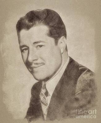 Celebrities Drawings - Don Ameche, Vintage Actor by John Springfield by Esoterica Art Agency