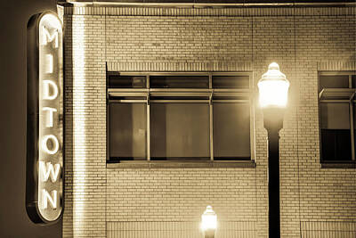 Royalty-Free and Rights-Managed Images - Downtown Bentonville Architecture - Midtown Neon in Sepia by Gregory Ballos