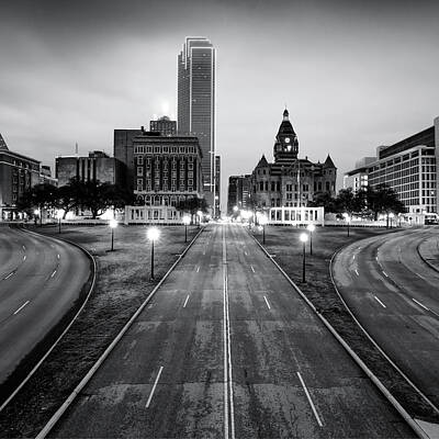 Skylines Photos - Downtown Dallas Texas Black and White Skyline 1x1 by Gregory Ballos
