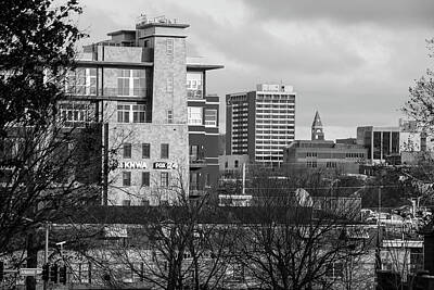 Recently Sold - Skylines Royalty Free Images - Downtown Fayetteville Arkansas Skyline - Dickson Street - Black and White Edition. Royalty-Free Image by Gregory Ballos