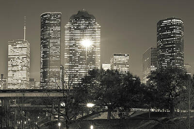 Lets Be Frank - Downtown Houston City Skyline - Sepia by Gregory Ballos