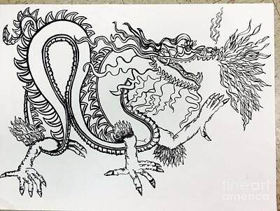 Fantasy Drawings Royalty Free Images - Dragon fire  Royalty-Free Image by Mary Shannon Hurst