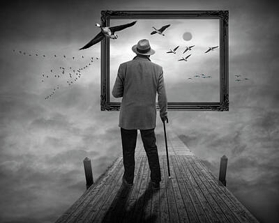 Surrealism Photo Rights Managed Images - Dreams so Real a Surreal Fantasy in Black and White Royalty-Free Image by Randall Nyhof