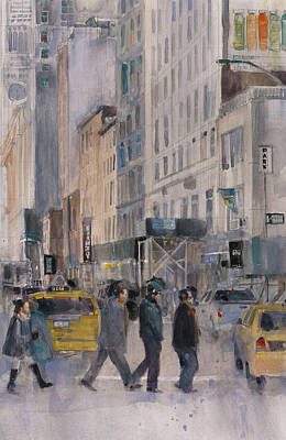 City Scenes Paintings - Ducks in a Row, Midtown, New York City, USA by Dorrie Rifkin