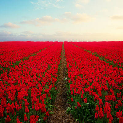 Fashion Paintings - Dutch red  Tulips by Anastasy Yarmolovich