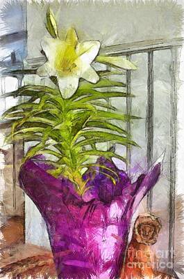 Mammals Mixed Media - Easter Lily and Doll by Claire Bull