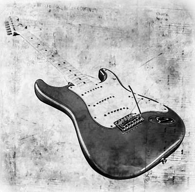 Music Rights Managed Images - Electric Guitar And Musical Notes Royalty-Free Image by Athena Mckinzie