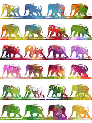 Animals Digital Art - Elephant Animal locomotion - White by Aged Pixel
