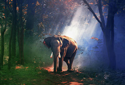 Mammals Mixed Media - Elephant In The Heat Of The Sun by Georgiana Romanovna
