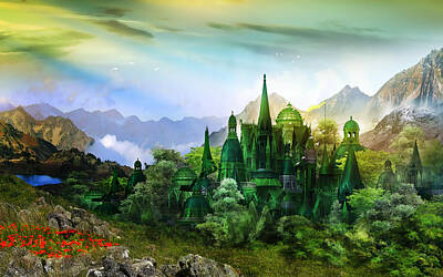 Fantasy Digital Art Royalty Free Images - Emerald City Royalty-Free Image by Karen Howarth