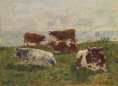 Spa Candles - Eugene Boudin 1824-1898 COWS IN PRIOR TO THE SEA by Eugene Boudin