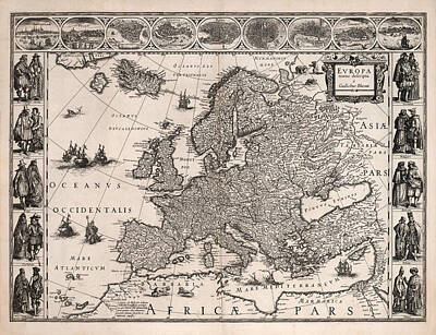 Cities Drawings - Europa - Antique Illustrated Map of Europe - Geographical Map - Cities and the People by Studio Grafiikka
