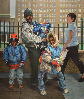 Cities Paintings - Family at One by Kenneth Cobb