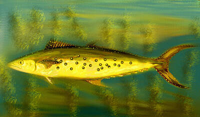 Recently Sold - Animals Mixed Media - Fanciful Fish Art-The Legendary Golden Mackerel by Shelli Fitzpatrick