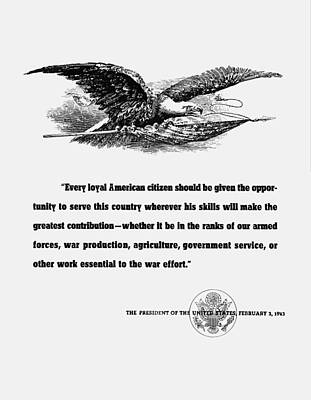 Birds Digital Art Rights Managed Images - FDR War Quote Royalty-Free Image by War Is Hell Store