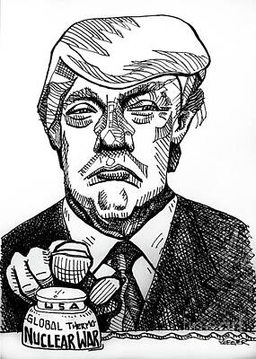Politicians Drawings - Finger on the Button by Robert Yaeger