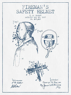 Queen - Firemans Safety Helmet Patent from 1889 - Blue Ink by Aged Pixel