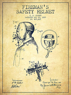 Firefighter Patents - Firemans Safety Helmet Patent from 1889 - Vintage by Aged Pixel