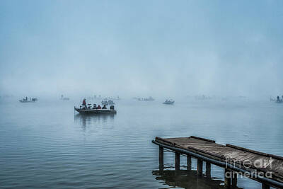School Tote Bags - Fishing in the Fog Summersville Lake  by Thomas R Fletcher
