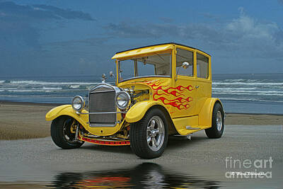 Space Photographs Of The Universe - Flaming Hot Rod on the Beach by Randy Harris