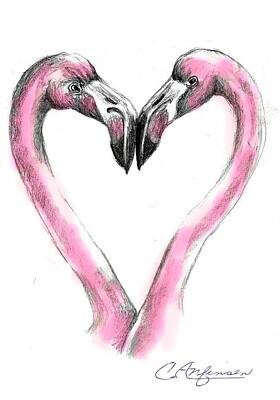 Birds Drawings Royalty Free Images - Flamingoes in love2 Royalty-Free Image by Carol Allen Anfinsen