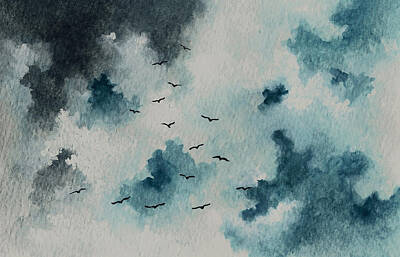 Lights Camera Action - Flock of Birds Against a Dark Sky  by Michael Vigliotti